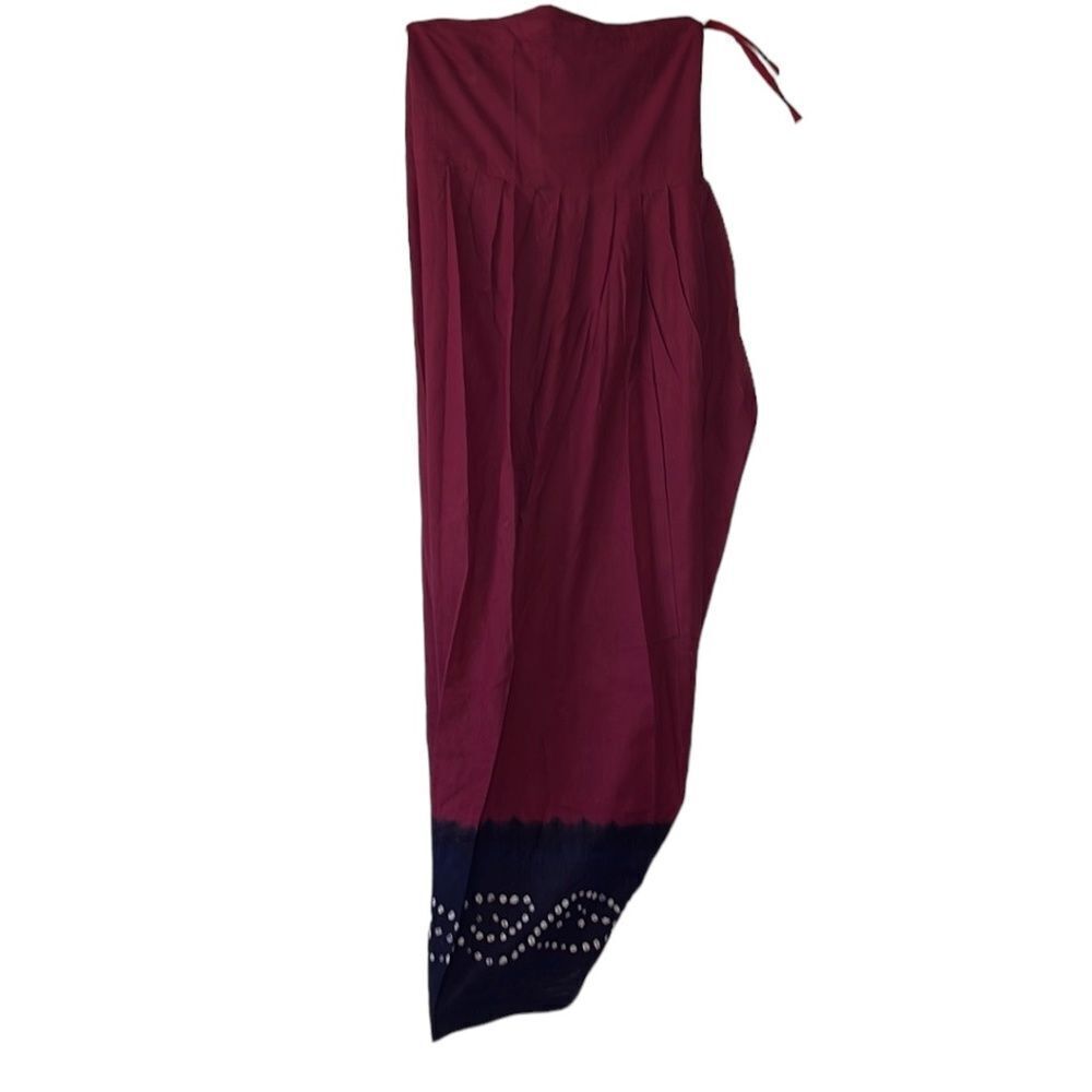 Burgundy Cotton Pleated Drawstring Waist Harem Style Pants